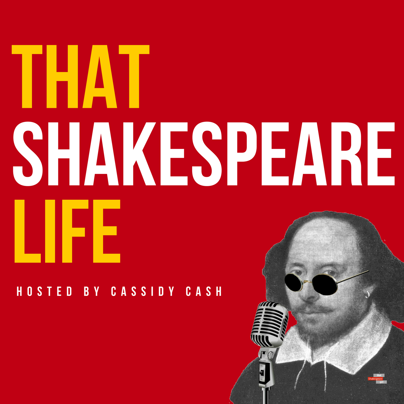 Podcast logo and image of WIlliam Shakespeare. 