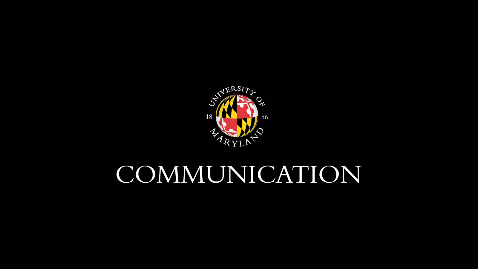 A black square with the UMD department of communication logo