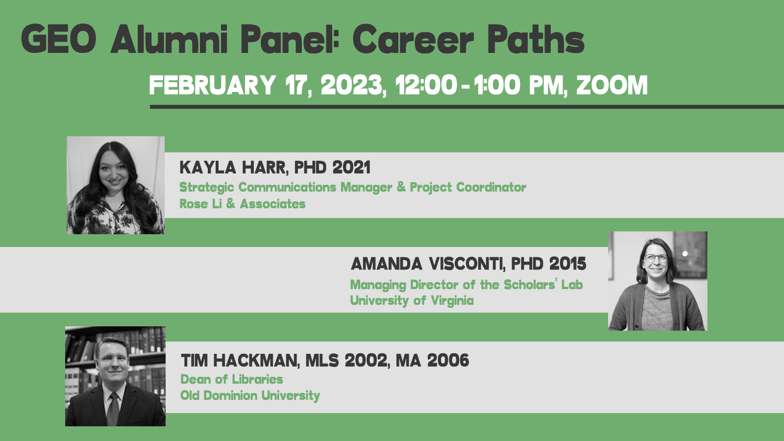 Graphic of GEO Alumni Panel event information